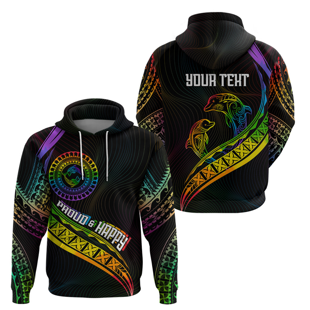 Personalised LGBT History Month Hoodie Proud And Happy Polynesian Dolphin LT05 - Polynesian Pride