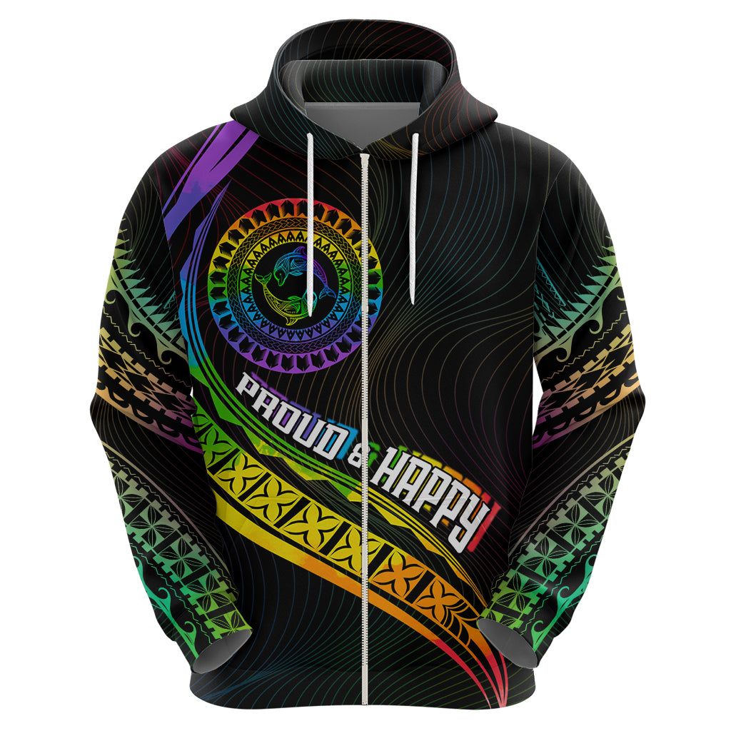Personalised LGBT History Month Hoodie Proud And Happy Polynesian Dolphin LT05 - Polynesian Pride