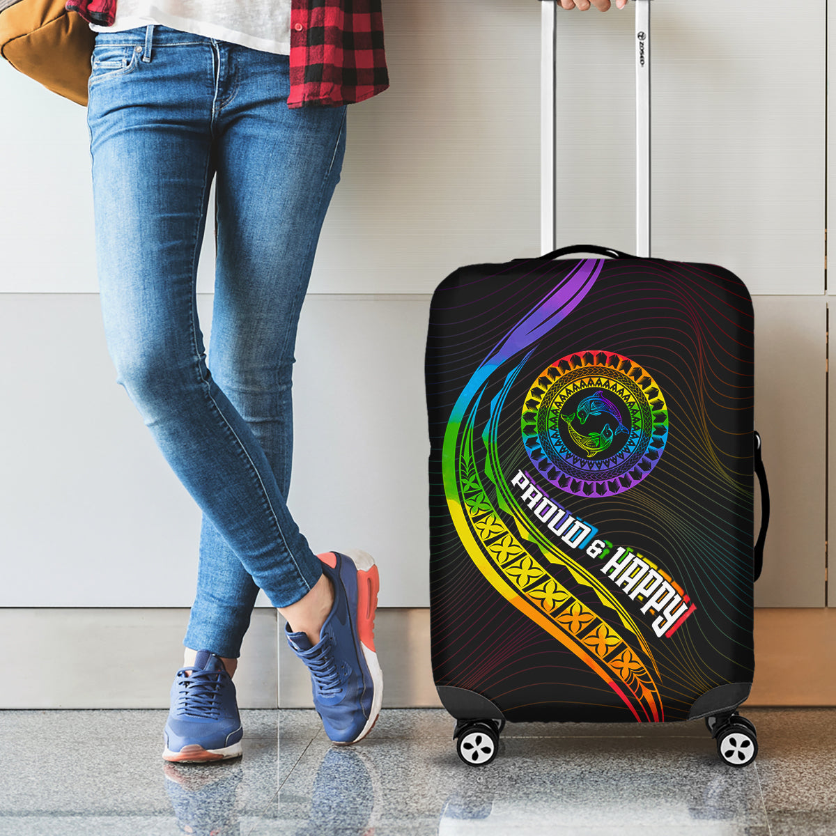 LGBT History Month Luggage Cover Proud And Happy Polynesian Dolphin LT05 - Polynesian Pride