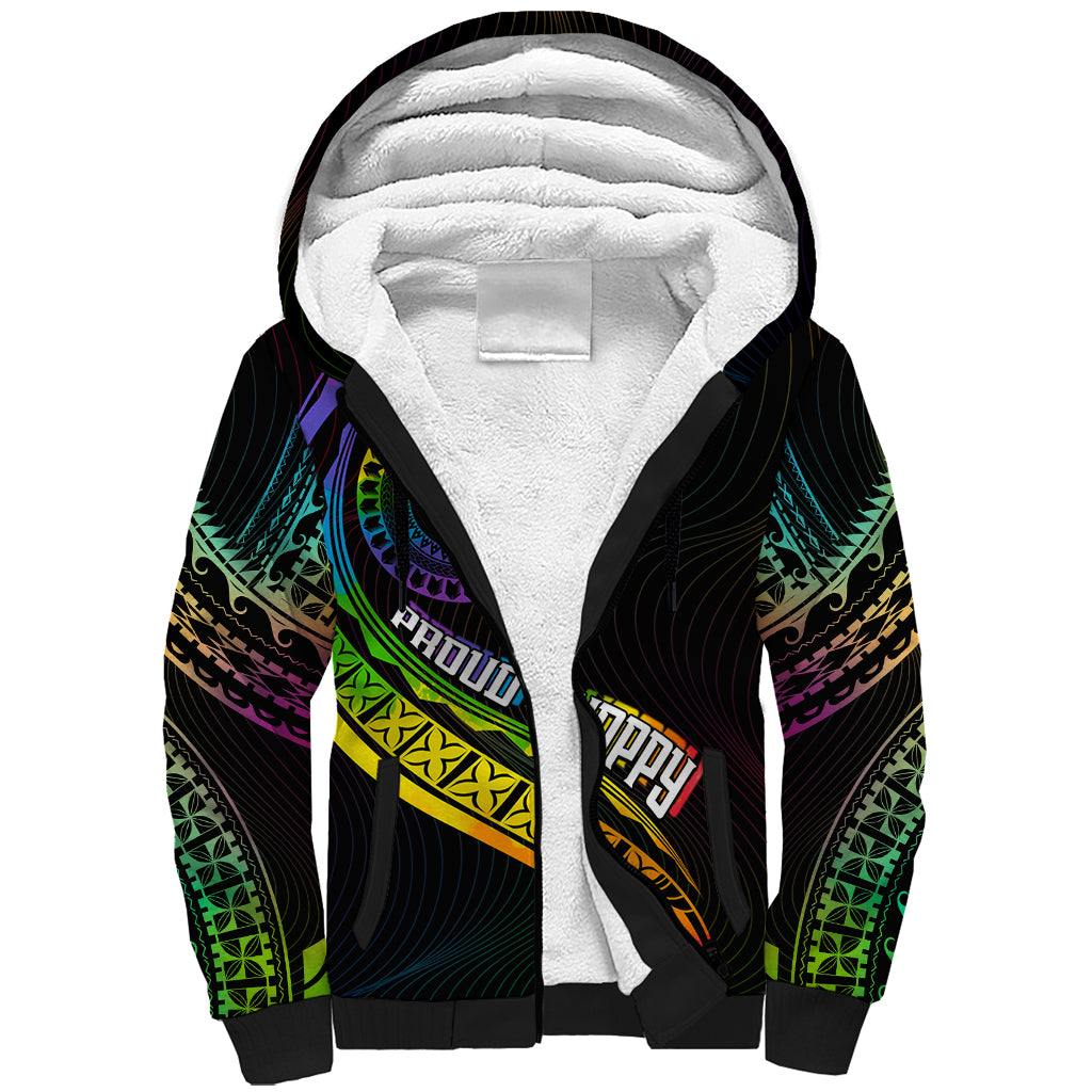 Personalised LGBT History Month Sherpa Hoodie Proud And Happy Polynesian Dolphin LT05 Unisex Black - Polynesian Pride