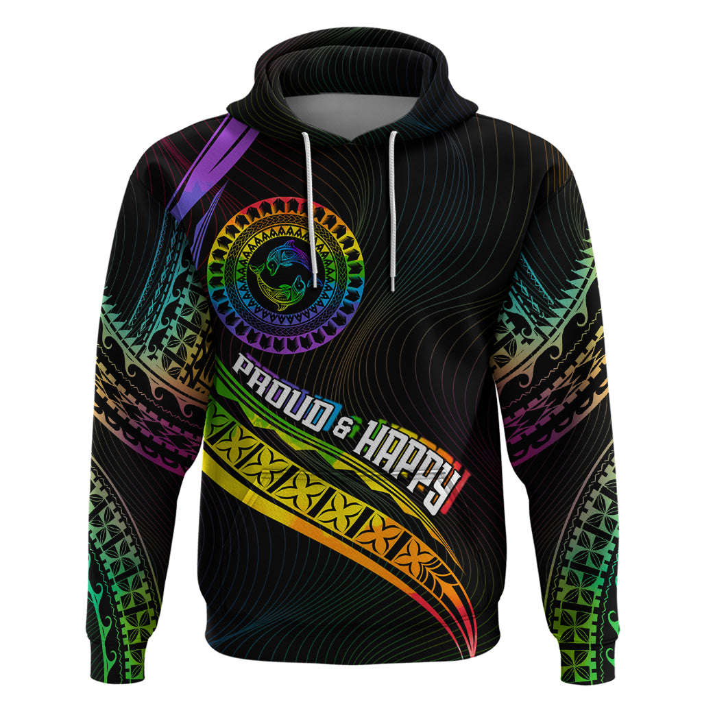 Personalised LGBT History Month Zip Hoodie Proud And Happy Polynesian Dolphin LT05 Pullover Hoodie Black - Polynesian Pride