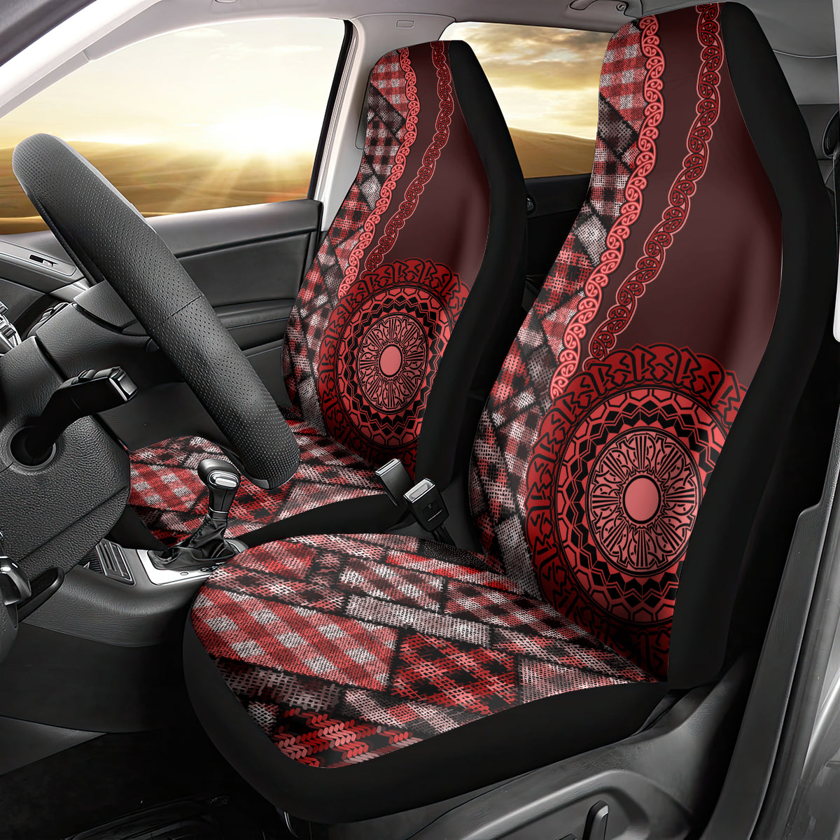 New Zealand Aotearoa Car Seat Cover Maori Harakeke Weaving Pattern Red LT05 - Polynesian Pride