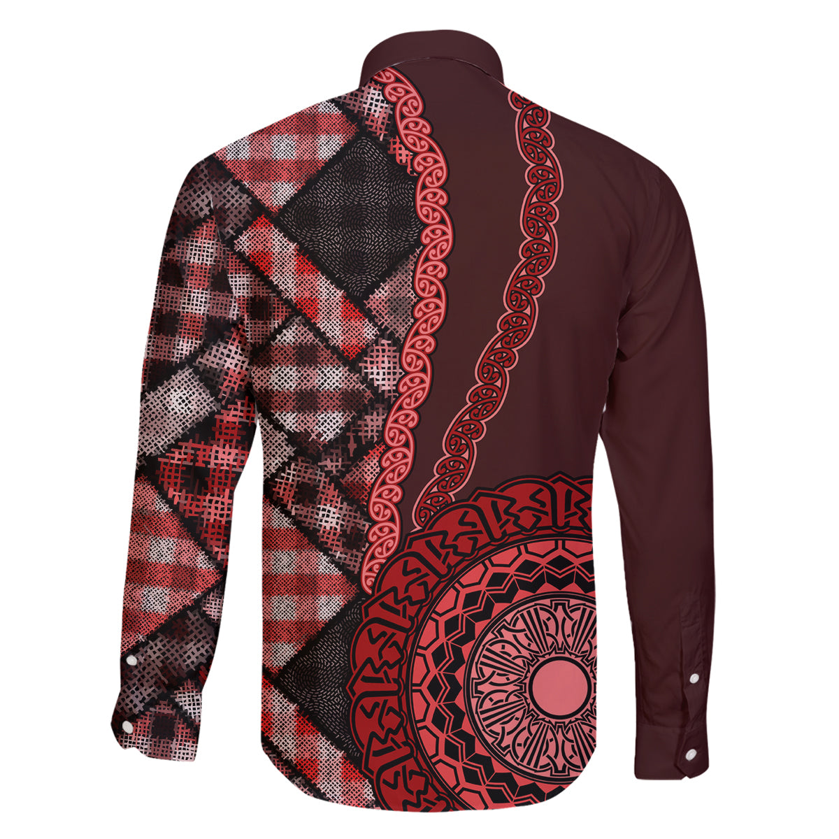 New Zealand Aotearoa Family Matching Mermaid Dress and Hawaiian Shirt Maori Harakeke Weaving Pattern Red LT05 - Polynesian Pride