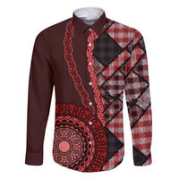 New Zealand Aotearoa Family Matching Off Shoulder Maxi Dress and Hawaiian Shirt Maori Harakeke Weaving Pattern Red LT05 Dad's Shirt - Long Sleeve Red - Polynesian Pride