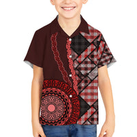 New Zealand Aotearoa Family Matching Tank Maxi Dress and Hawaiian Shirt Maori Harakeke Weaving Pattern Red LT05 Son's Shirt Red - Polynesian Pride