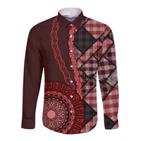 New Zealand Aotearoa Long Sleeve Button Shirt Maori Harakeke Weaving Pattern Red LT05 Unisex Red - Polynesian Pride
