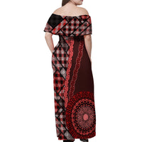 New Zealand Aotearoa Off Shoulder Maxi Dress Maori Harakeke Weaving Pattern Red LT05 - Polynesian Pride