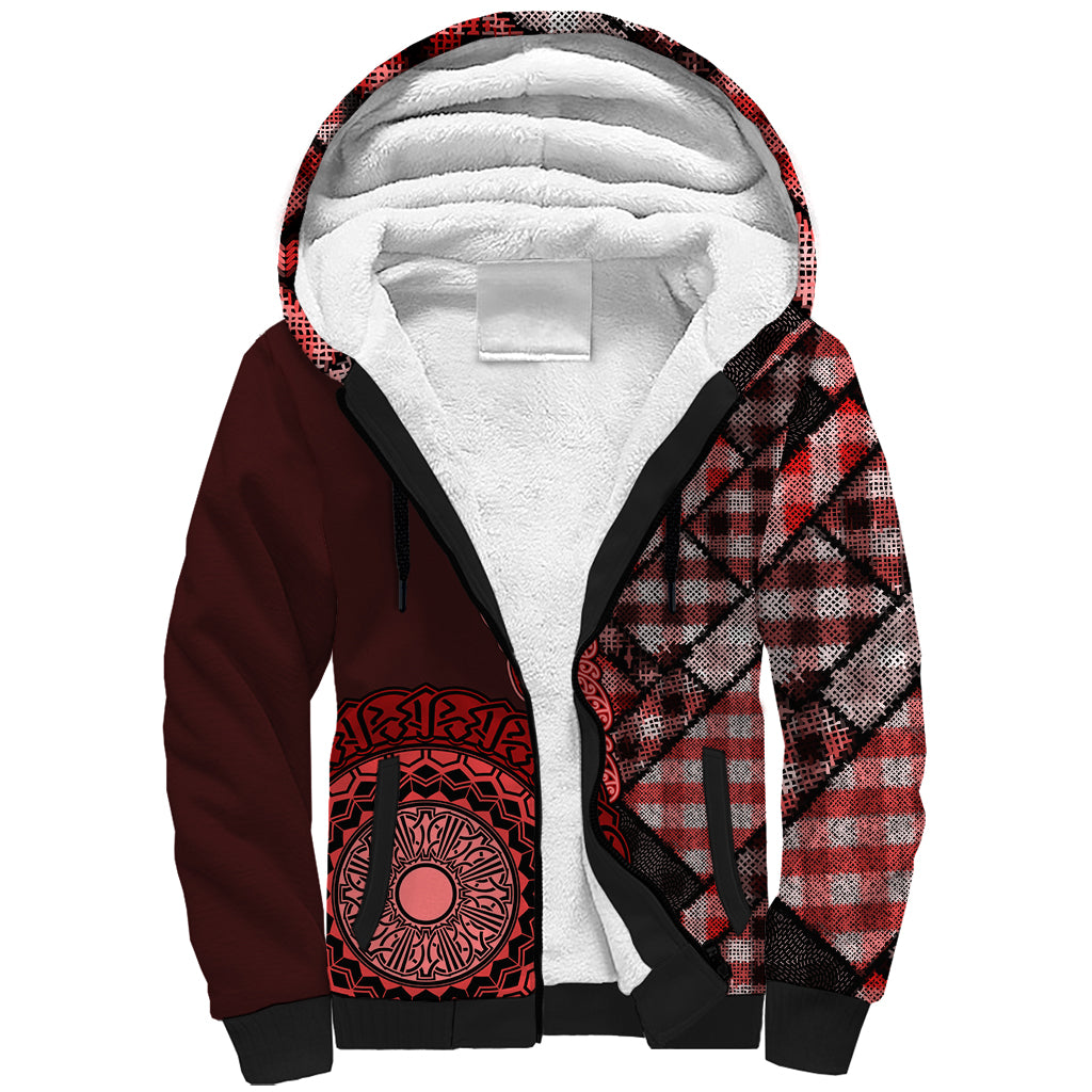 New Zealand Aotearoa Sherpa Hoodie Maori Harakeke Weaving Pattern Red LT05 Unisex Red - Polynesian Pride