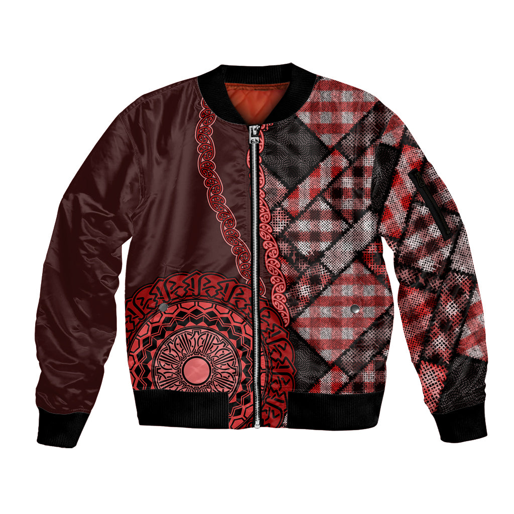New Zealand Aotearoa Sleeve Zip Bomber Jacket Maori Harakeke Weaving Pattern Red LT05 Unisex Red - Polynesian Pride