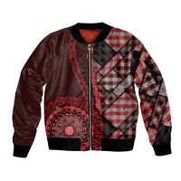 New Zealand Aotearoa Sleeve Zip Bomber Jacket Maori Harakeke Weaving Pattern Red LT05 Unisex Red - Polynesian Pride