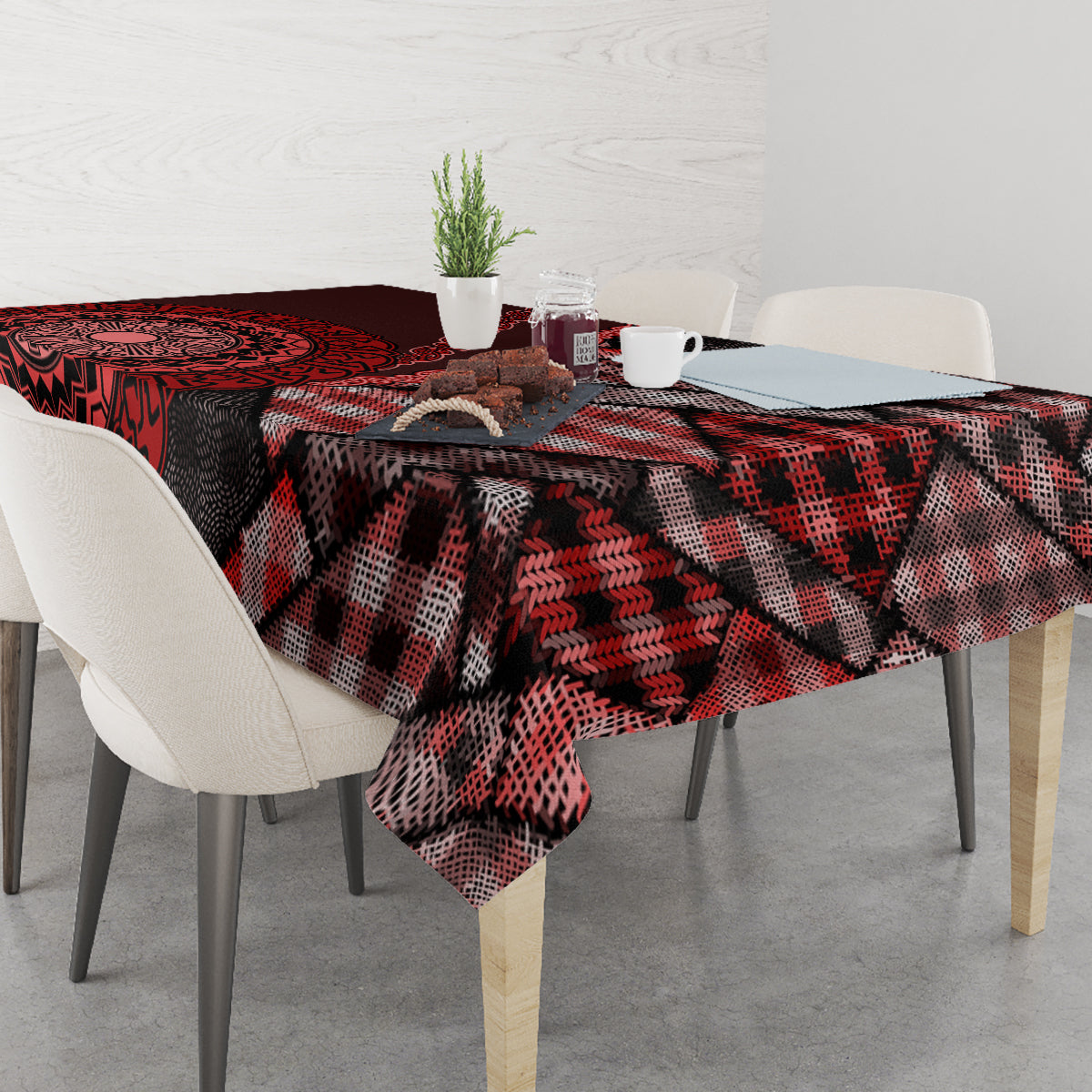 New Zealand Aotearoa Tablecloth Maori Harakeke Weaving Pattern Red LT05 - Polynesian Pride