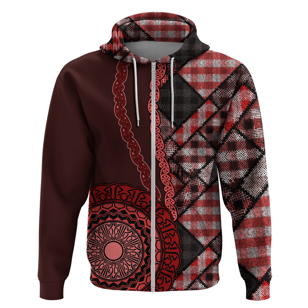 New Zealand Aotearoa Zip Hoodie Maori Harakeke Weaving Pattern Red LT05 Zip Hoodie Red - Polynesian Pride