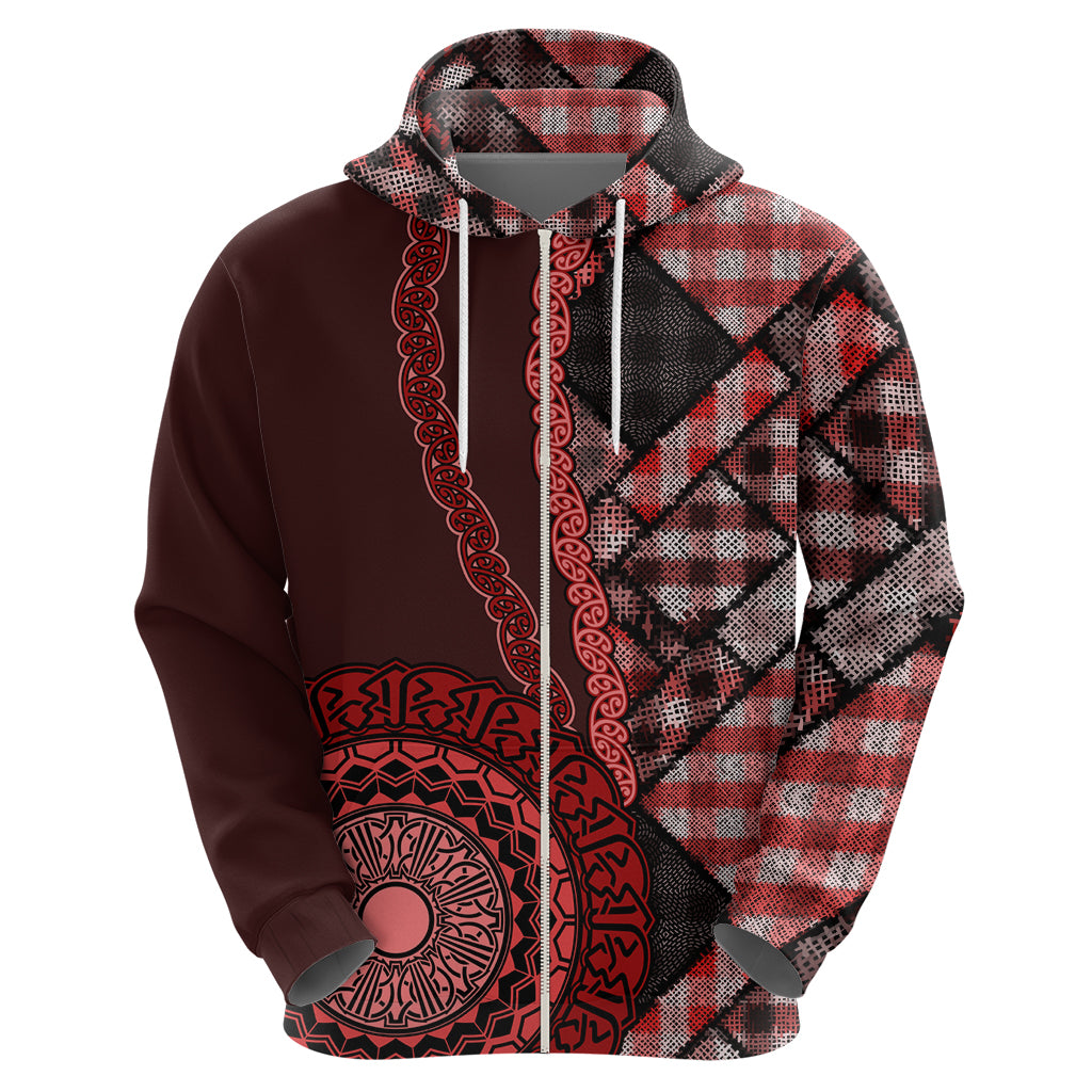 New Zealand Aotearoa Zip Hoodie Maori Harakeke Weaving Pattern Red LT05 - Polynesian Pride