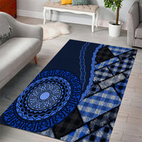 New Zealand Aotearoa Area Rug Maori Harakeke Weaving Pattern Blue LT05 - Polynesian Pride
