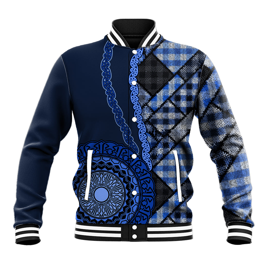 New Zealand Aotearoa Baseball Jacket Maori Harakeke Weaving Pattern Blue LT05 Unisex Blue - Polynesian Pride