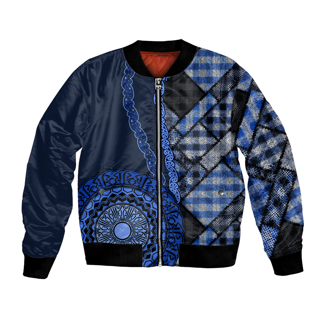 New Zealand Aotearoa Bomber Jacket Maori Harakeke Weaving Pattern Blue LT05 Unisex Blue - Polynesian Pride