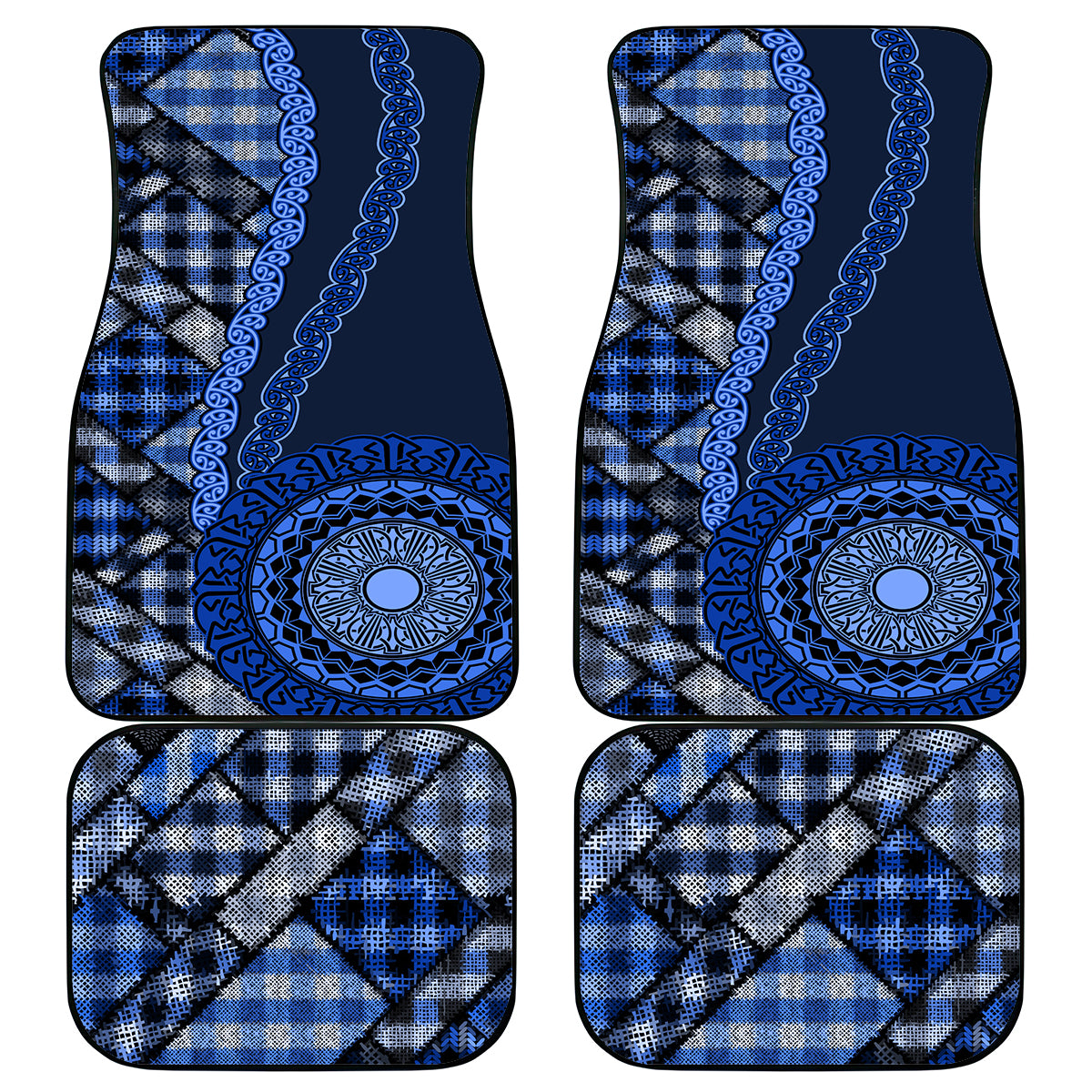 New Zealand Aotearoa Car Mats Maori Harakeke Weaving Pattern Blue LT05 Blue - Polynesian Pride