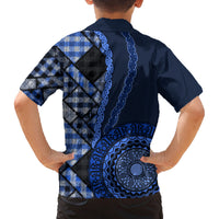 New Zealand Aotearoa Family Matching Long Sleeve Bodycon Dress and Hawaiian Shirt Maori Harakeke Weaving Pattern Blue LT05 - Polynesian Pride