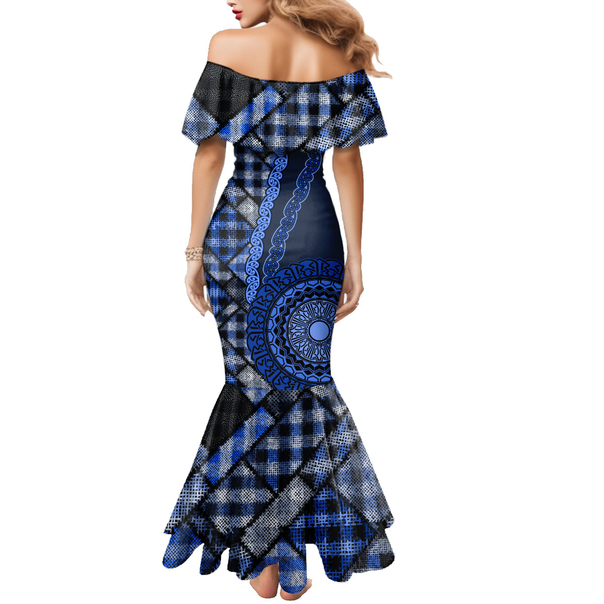 New Zealand Aotearoa Family Matching Mermaid Dress and Hawaiian Shirt Maori Harakeke Weaving Pattern Blue LT05 - Polynesian Pride