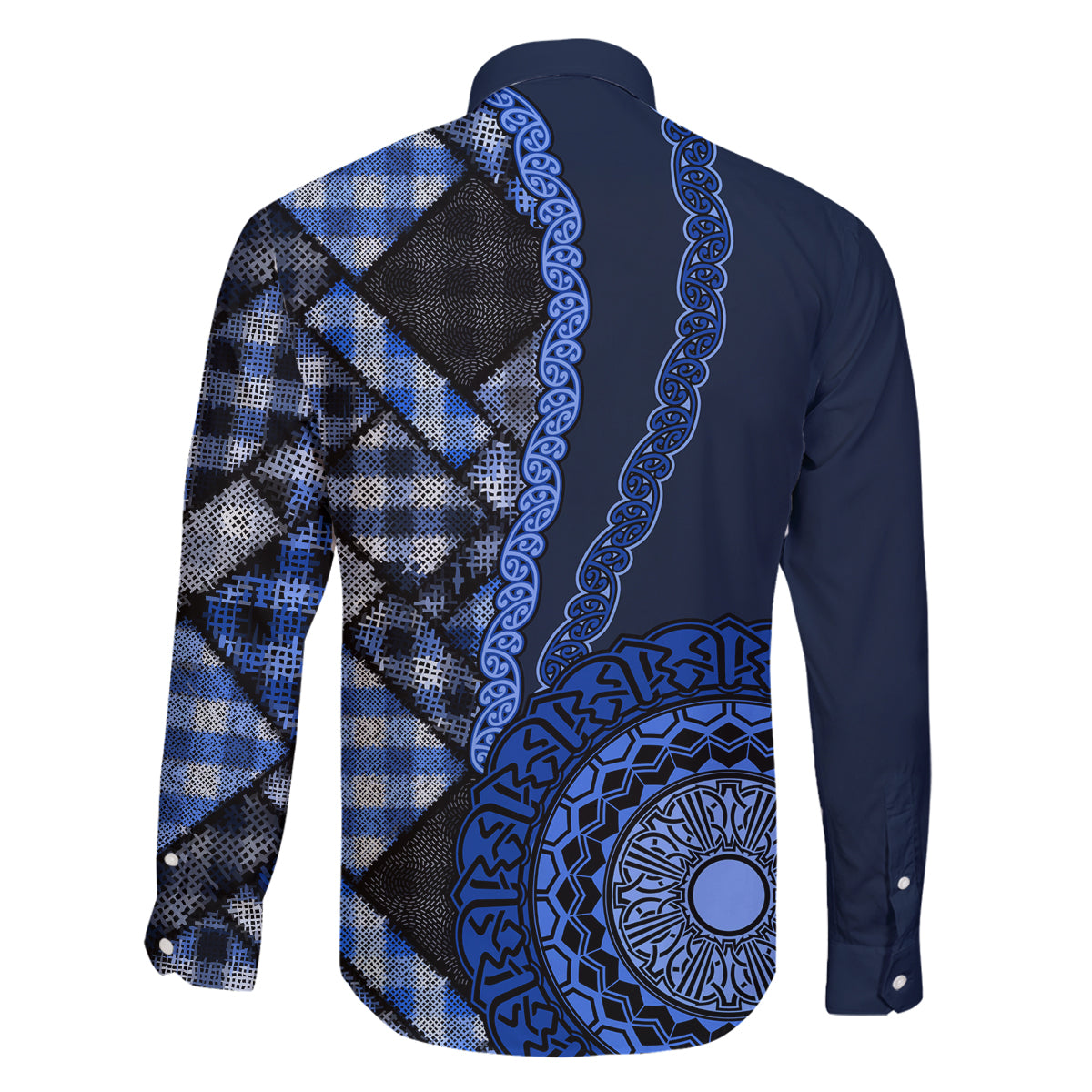 New Zealand Aotearoa Family Matching Off Shoulder Long Sleeve Dress and Hawaiian Shirt Maori Harakeke Weaving Pattern Blue LT05 - Polynesian Pride