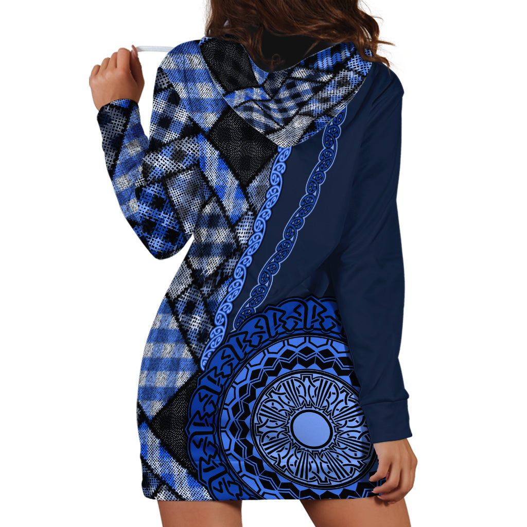 New Zealand Aotearoa Hoodie Dress Maori Harakeke Weaving Pattern Blue LT05 - Polynesian Pride