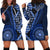 New Zealand Aotearoa Hoodie Dress Maori Harakeke Weaving Pattern Blue LT05 - Polynesian Pride