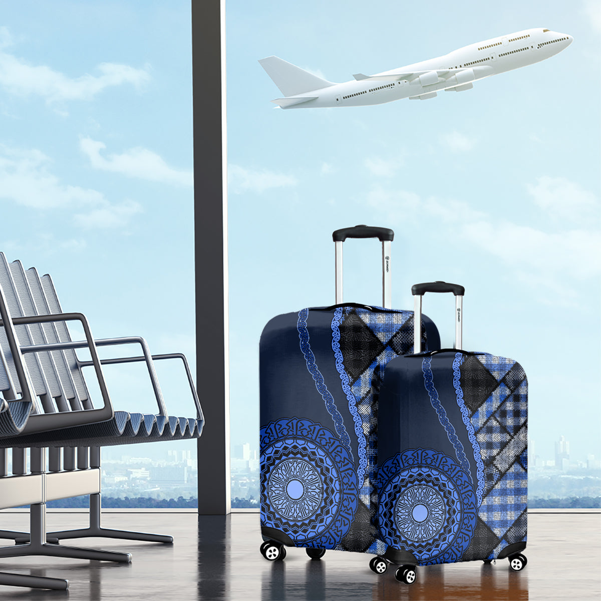 New Zealand Aotearoa Luggage Cover Maori Harakeke Weaving Pattern Blue LT05 - Polynesian Pride