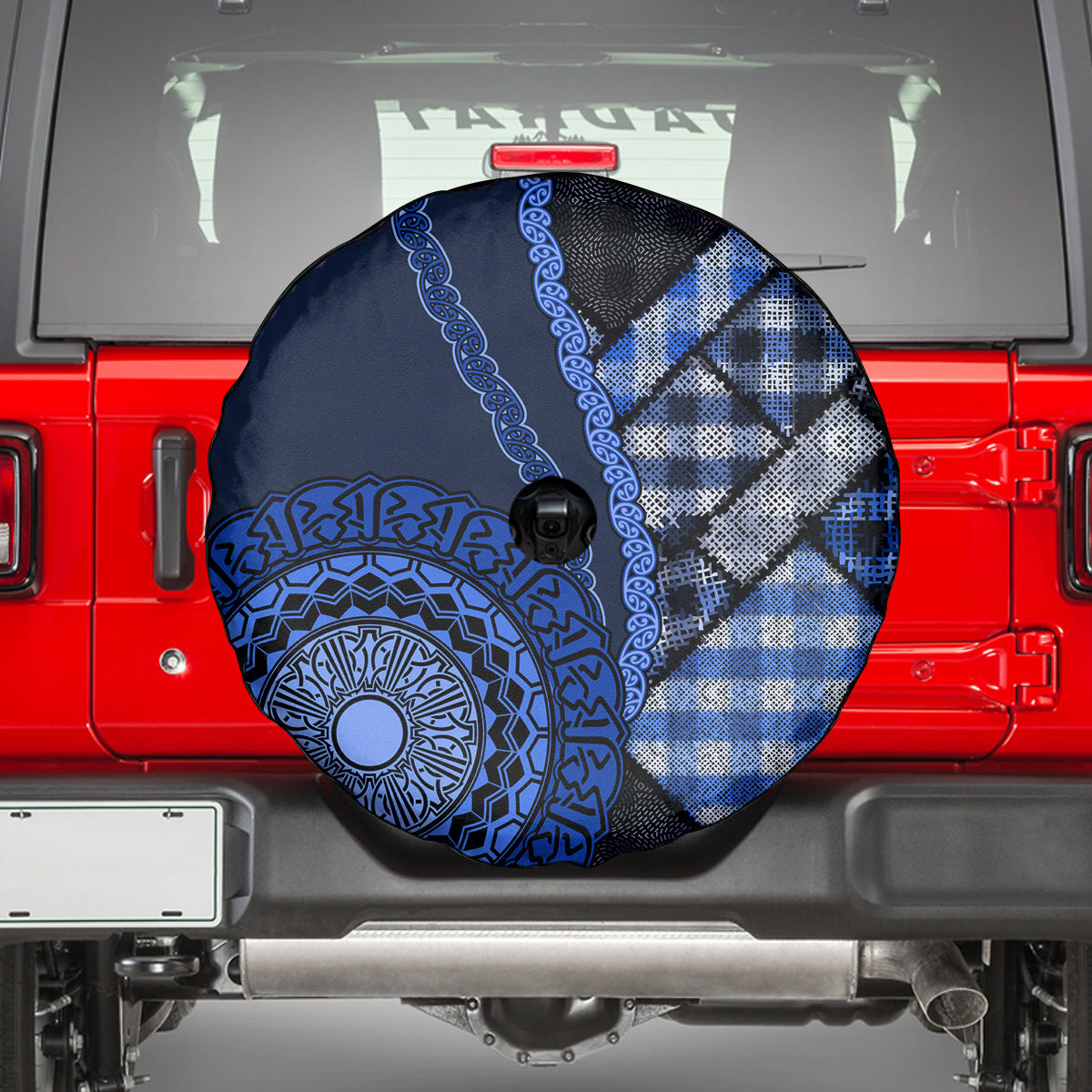New Zealand Aotearoa Spare Tire Cover Maori Harakeke Weaving Pattern Blue LT05 - Polynesian Pride