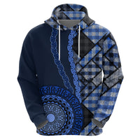 New Zealand Aotearoa Zip Hoodie Maori Harakeke Weaving Pattern Blue LT05 - Polynesian Pride