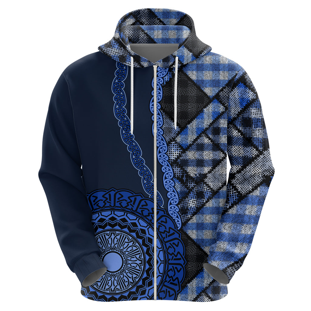 New Zealand Aotearoa Zip Hoodie Maori Harakeke Weaving Pattern Blue LT05 - Polynesian Pride