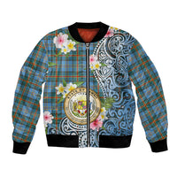 Personalised Hawaii State Bomber Jacket Tropical Flowers With Tartan Pattern LT05 Unisex Blue - Polynesian Pride