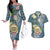 Personalised Hawaii State Couples Matching Off The Shoulder Long Sleeve Dress and Hawaiian Shirt Tropical Flowers With Tartan Pattern LT05 Blue - Polynesian Pride