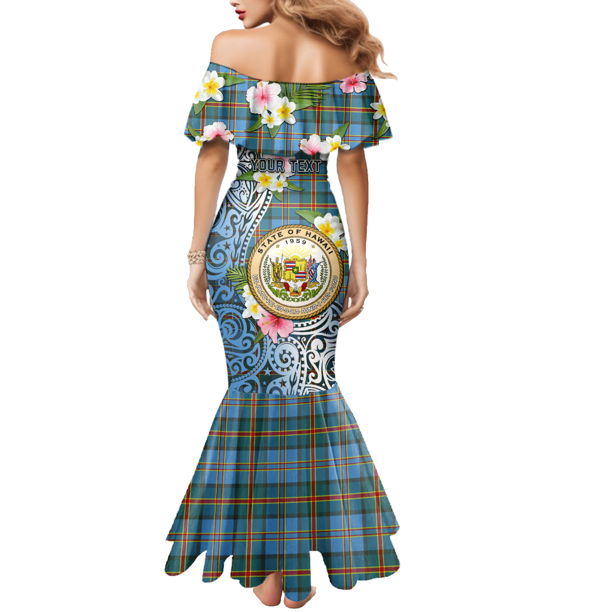 Personalised Hawaii State Family Matching Mermaid Dress and Hawaiian Shirt Tropical Flowers With Tartan Pattern LT05 - Polynesian Pride
