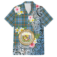 Personalised Hawaii State Family Matching Tank Maxi Dress and Hawaiian Shirt Tropical Flowers With Tartan Pattern LT05 Dad's Shirt - Short Sleeve Blue - Polynesian Pride
