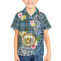 Personalised Hawaii State Family Matching Tank Maxi Dress and Hawaiian Shirt Tropical Flowers With Tartan Pattern LT05 Son's Shirt Blue - Polynesian Pride