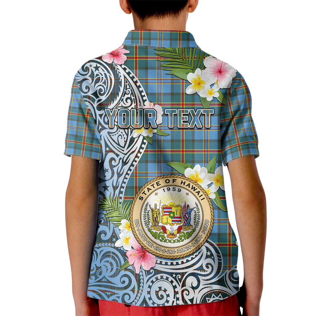 Personalised Hawaii State Kid Polo Shirt Tropical Flowers With Tartan Pattern LT05 - Polynesian Pride