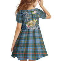 Personalised Hawaii State Kid Short Sleeve Dress Tropical Flowers With Tartan Pattern LT05 - Polynesian Pride