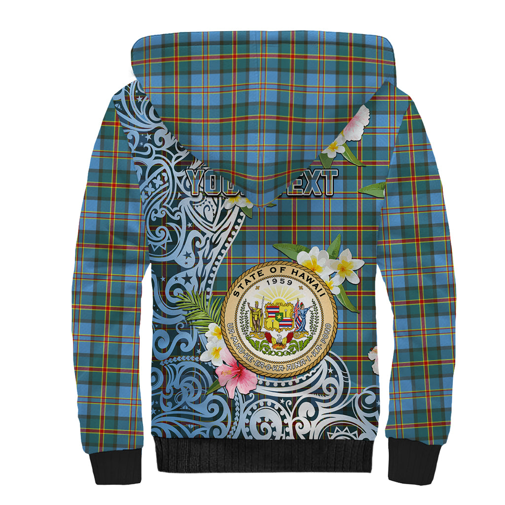 Personalised Hawaii State Sherpa Hoodie Tropical Flowers With Tartan Pattern LT05 - Polynesian Pride