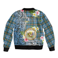 Personalised Hawaii State Sleeve Zip Bomber Jacket Tropical Flowers With Tartan Pattern LT05 - Polynesian Pride