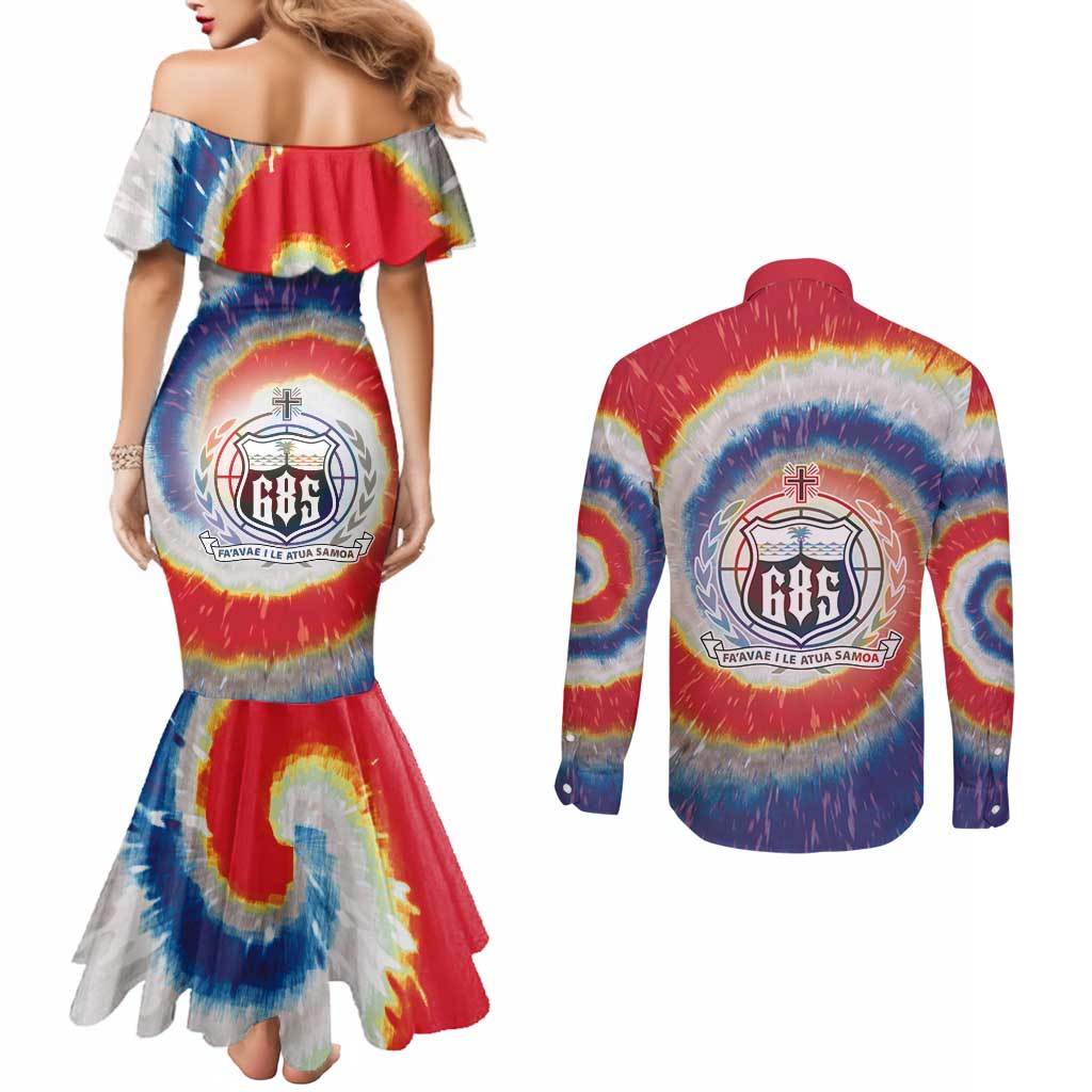 Samoa Couples Matching Mermaid Dress and Long Sleeve Button Shirt Tie Dye Unique Style