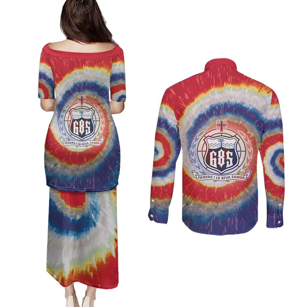 Samoa Couples Matching Puletasi and Long Sleeve Button Shirt Tie Dye Unique Style