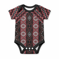 New Zealand Aotearoa Baby Onesie Red Poutama With Taniko Pattern