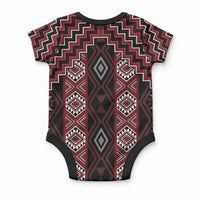New Zealand Aotearoa Baby Onesie Red Poutama With Taniko Pattern