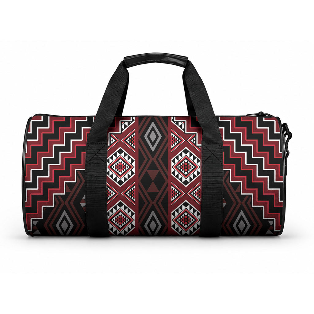 New Zealand Aotearoa Duffle Bag Red Poutama With Taniko Pattern