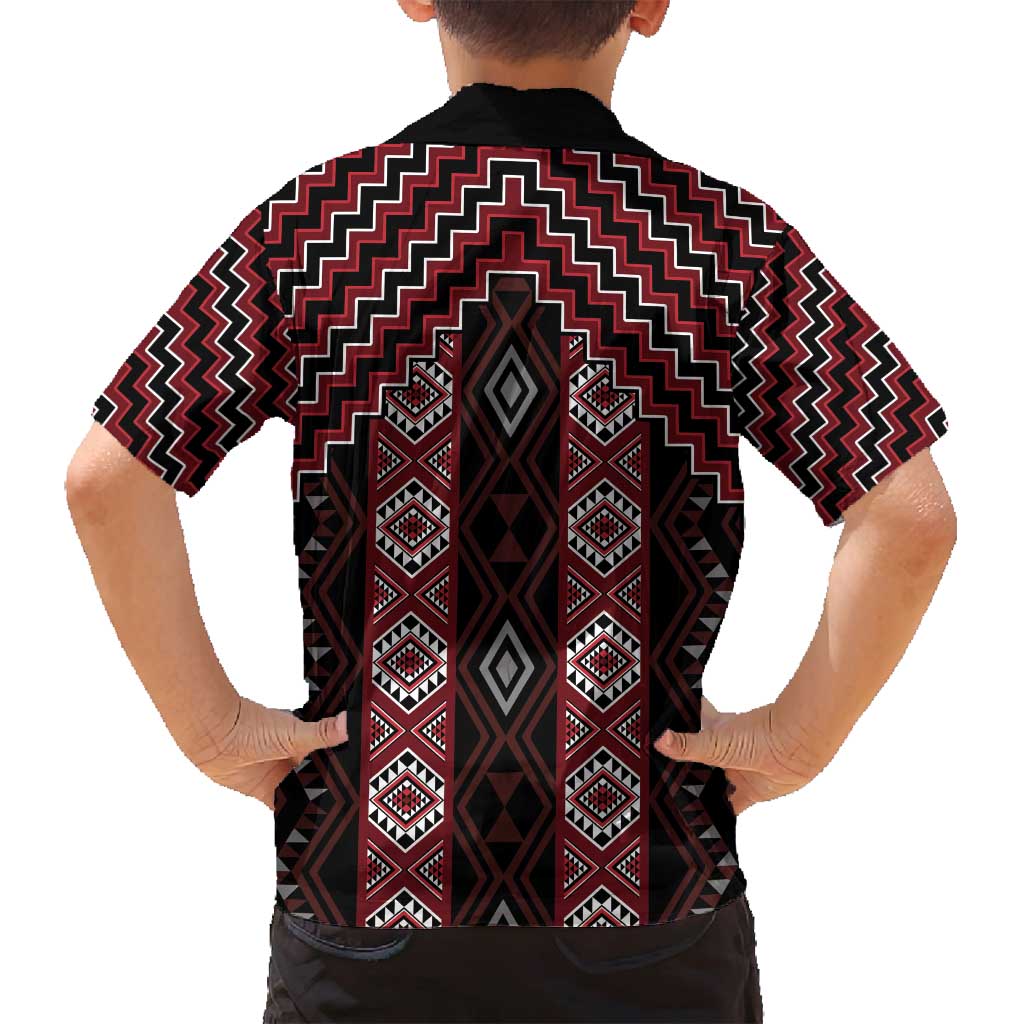 New Zealand Aotearoa Family Matching Long Sleeve Bodycon Dress and Hawaiian Shirt Red Poutama With Taniko Pattern LT05 - Polynesian Pride
