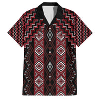 New Zealand Aotearoa Family Matching Off The Shoulder Long Sleeve Dress and Hawaiian Shirt Red Poutama With Taniko Pattern LT05