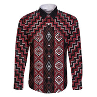 New Zealand Aotearoa Family Matching Off Shoulder Maxi Dress and Hawaiian Shirt Red Poutama With Taniko Pattern LT05
