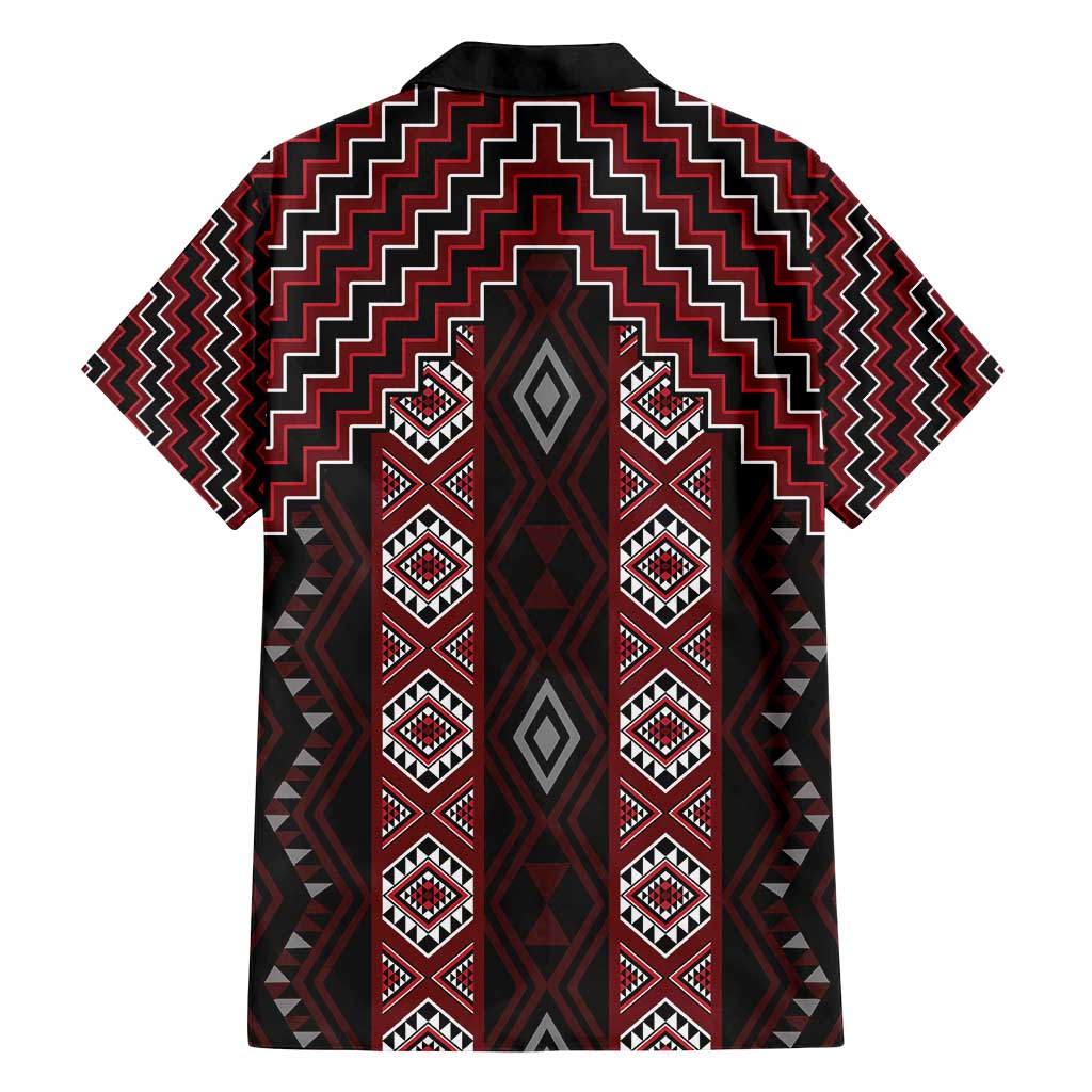 New Zealand Aotearoa Family Matching Off Shoulder Short Dress and Hawaiian Shirt Red Poutama With Taniko Pattern LT05 - Polynesian Pride