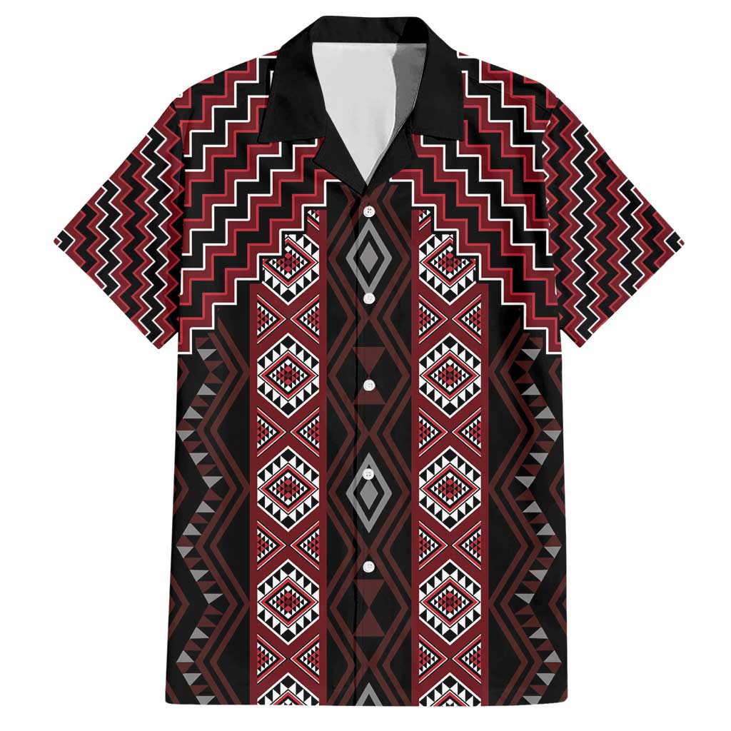 New Zealand Aotearoa Family Matching Short Sleeve Bodycon Dress and Hawaiian Shirt Red Poutama With Taniko Pattern LT05 Dad's Shirt - Short Sleeve Red - Polynesian Pride