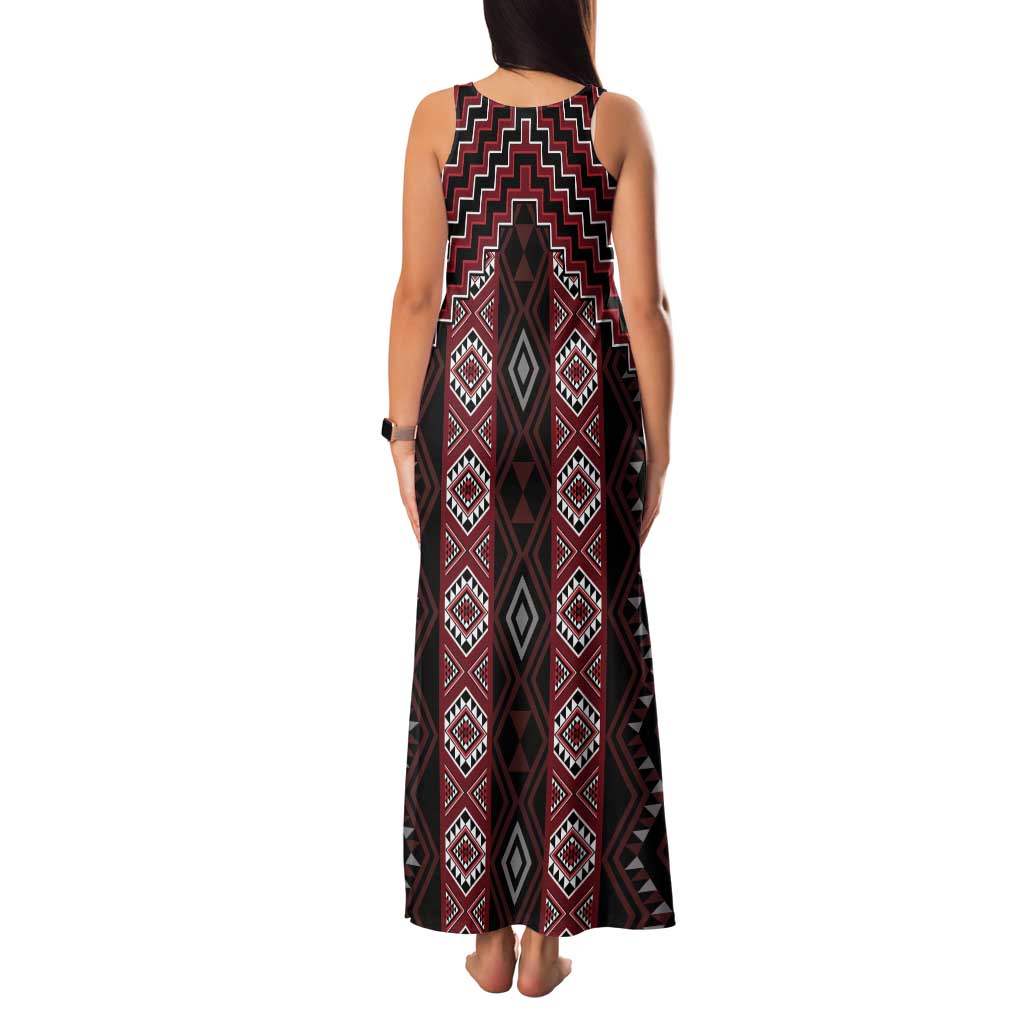 New Zealand Aotearoa Family Matching Tank Maxi Dress and Hawaiian Shirt Red Poutama With Taniko Pattern LT05